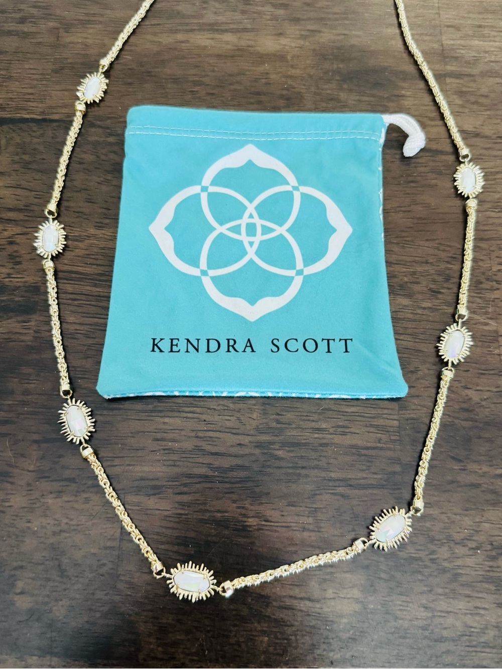 Kendra Scott Leighton Gold Opal White Starburst Long Necklace